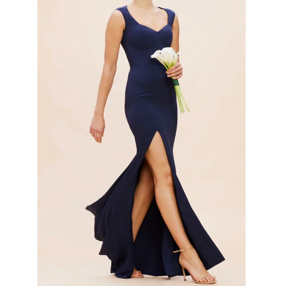 Dress the Population Monroe Side Slit Gown Midnight Blue XS Long Formal Dress